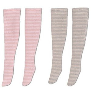 Border Knee Socks III B Set (Pink x Light Pink Border & Gray x Beige Border), Azone, Accessories, 1/6, 4560120200316